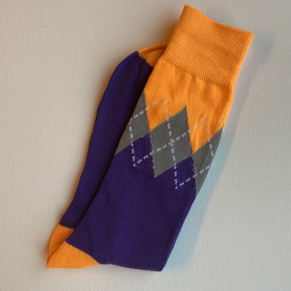 ⭐️Free w/ Purchase! Argyle Novelty Socks Purple Neon Orange - Picture 2 of 5